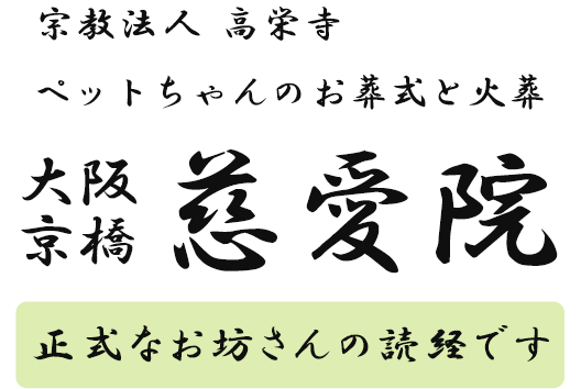 ペットちゃんのお葬式と火葬 大阪 京橋 慈愛院 正式なお坊さんの読経